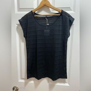 See through black striped tank